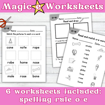 Preview of Magic e Worksheets | Phonics CVCe | long vowel o-e | Literacy activities