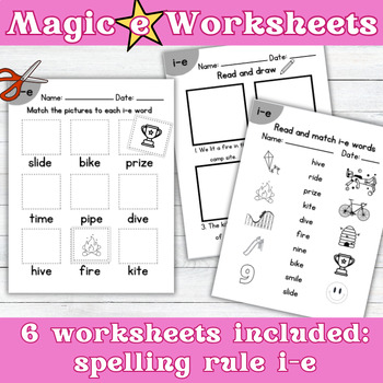 Preview of Magic e Worksheets | Phonics CVCe | long vowel i-e | Literacy activities