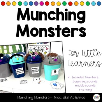 Preview of Phonics Math Practice Munching Monster Letter Sounds Vowels Rhyming Numbers