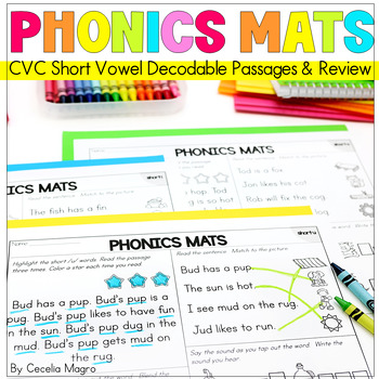 Preview of Phonics Mats Short Vowels CVC for Beginning Readers Science of Reading Aligned