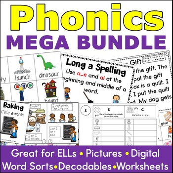 Preview of Phonics Mega Bundle Word Sorts and Picture Vocabulary Practice Activities