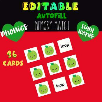 Preview of Phonics Memory reading game editable autofill centers intervention sight words
