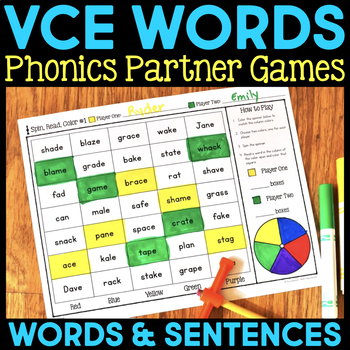 Preview of Phonics Partner Games Science of Reading - VCE & CVCE Word Work Games Activities