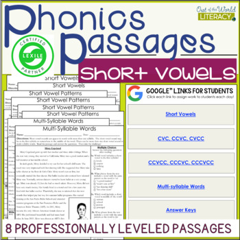 Preview of Phonics Passages - Short Vowels LEXILE Leveled - Science of Reading