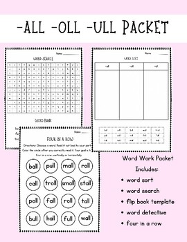 Preview of -ALL, -OLL, -ULL Patterns Packet | UFLI Foundations Aligned Lesson 43