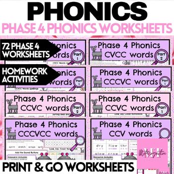 Preview of Phonics Phase 4 Worksheet Bundle