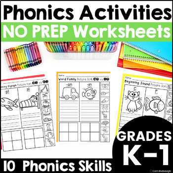 Preview of Kindergarten and 1st Grade Phonics Worksheets Intervention & Activities Review