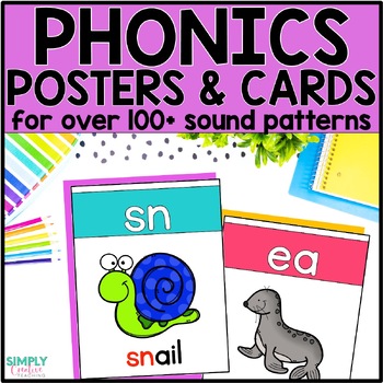 Preview of Phonics Posters, Blends, Digraphs, Long Vowels, Phonics Sounds, Cards