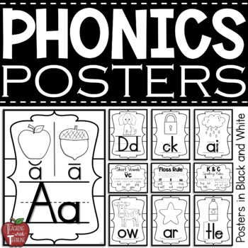 Preview of Phonics Posters - Alphabet, Letter Cluster, & Phonics Rule Posters in B&W