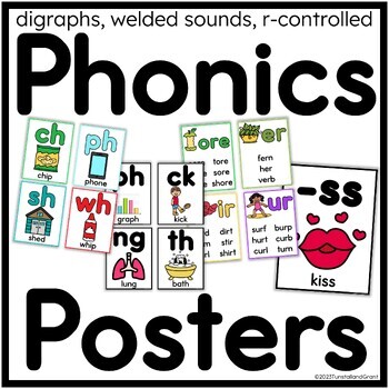 Phonics Posters Digraphs, Welded Sounds, R-Controlled, Double Final Endings