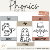 Phonics Posters & Sound Wall | Editable | Boho Neutral Cla
