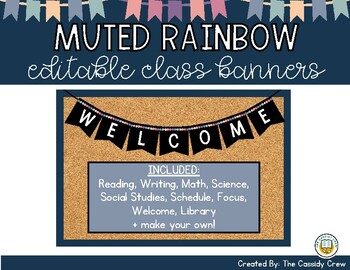 Preview of Subject Banners | Editable| Muted Rainbow
