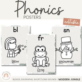 Preview of Phonics Posters | Modern Jungle  English Classroom Decor