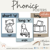 Phonics Posters | Neutral Modern Ocean English Classroom Decor