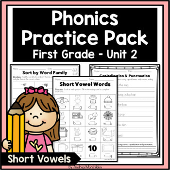 phonics practice pack first grade unit 2 short vowels by andrea