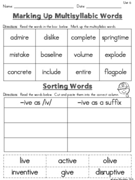 phonics practice pack unit 6 second grade vowel consonant e syllables