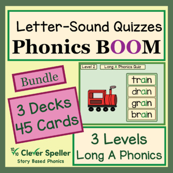 Preview of Phonics Test Practice Bundle Long A Words Boom Cards Kindergarten Years 1 2 3