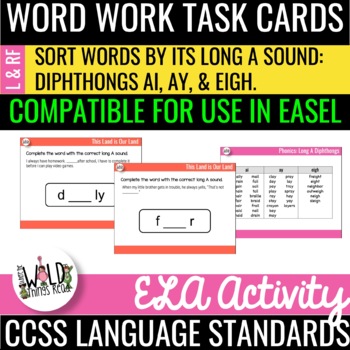 Preview of Phonics Printable or Easel Activity Set 1: Long A Diphthongs ai, ay, eigh