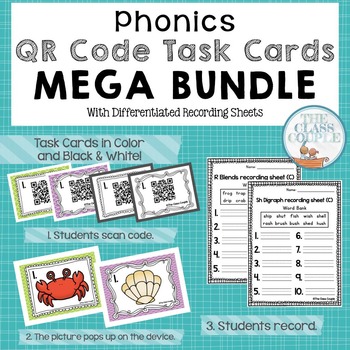 Preview of Phonics QR Code Task Cards Mega Bundle