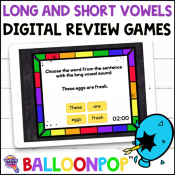 Preview of 2nd Grade Long & Short Vowels Digital Phonics Review Games BalloonPop™