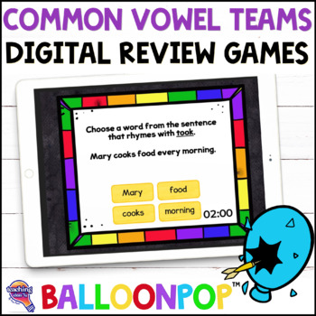 Preview of 2nd Grade Common Vowel Teams Digital Phonics Review Games BalloonPop™
