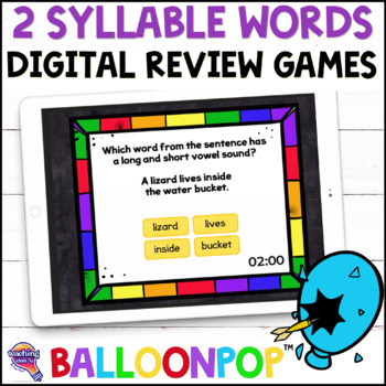 Preview of 2nd Grade 2 Syllable Words, Long Vowels Digital Phonics Review Game BalloonPop™
