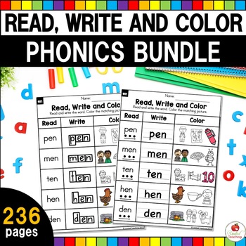 Preview of Phonics Read Write and Color Bundle CVC Words Digraphs Blends Science of Reading