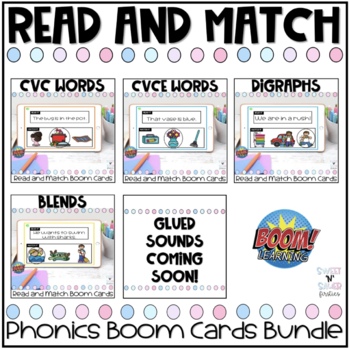 Preview of Phonics Read and Match Boom Cards GROWING Bundle