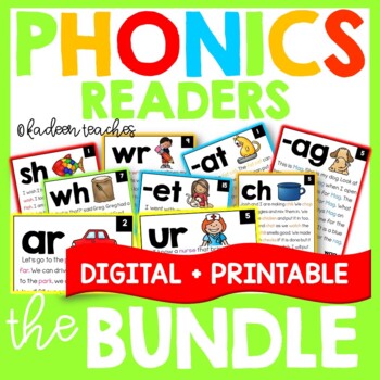 Preview of Phonics Readers and Phonics Boom Cards™ Bundle Distance Learning