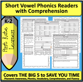 Preview of Short Vowel Decodable Reader w/ Comprehension, High Frequency Words, Penmanship