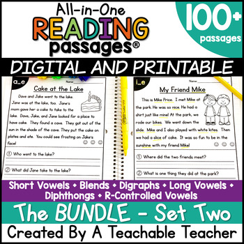Preview of Phonics Digital & Printable Reading Comprehension Passages Questions Worksheets