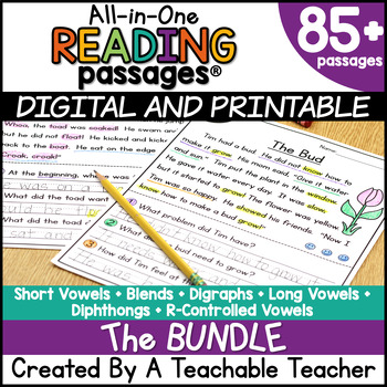 Preview of First Grade Phonics Reading Fluency Comprehension Passages Questions Worksheets