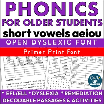 Preview of Phonics Activities Older Students Short Vowels  ELLs/EFL Dyslexia SOR OG