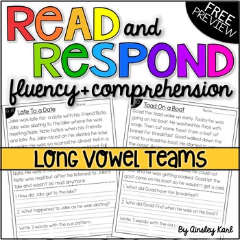 Preview of Phonics Reading Passages for Fluency & Comprehension - Long Vowels - PREVIEW!