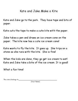 Preview of Phonics Reading Practice for vce patterns - Kate and Jake Make a Kite