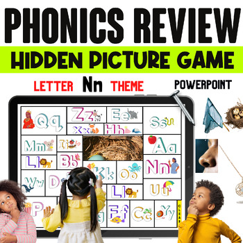 Preview of Phonics Review Game, Uppercase and Lowercase letters, HIDDEN PICTURE, Letter N