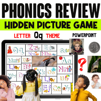Preview of Phonics Review Game, Uppercase and Lowercase letters, HIDDEN PICTURE, Letter Q