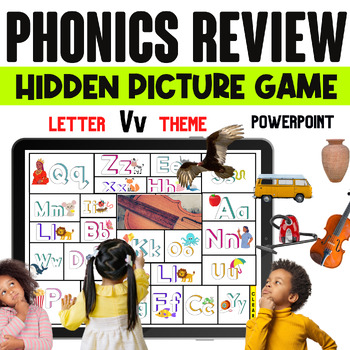 Preview of Phonics Review Game, Uppercase and Lowercase letters, HIDDEN PICTURE, Letter V