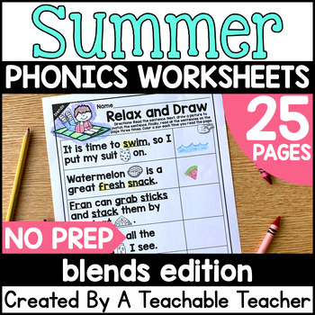 Preview of Phonics Review Summer Blends Worksheets | Blends Phonics Activities
