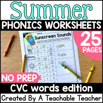 Preview of Phonics Review Summer CVC Worksheets | CVC Phonics Activities