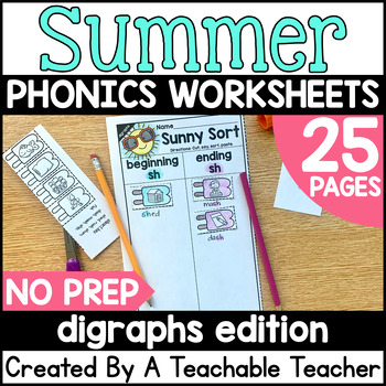 Preview of Phonics Review Summer Digraphs Worksheets | Digraphs Phonics Activities