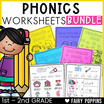 Preview of Phonics Review Worksheet BUNDLE | Consonant Blends, Digraphs, Vowels, Diphthongs