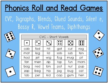 Preview of Phonics Roll and Read Games - CVC, Digraphs, Blends, Glued, Silent e, and More