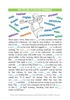 Preview of Phonics - SH Digraph Sound - Story Worksheet (Sh. Ch, Ss, Ti, Ci and Ce)