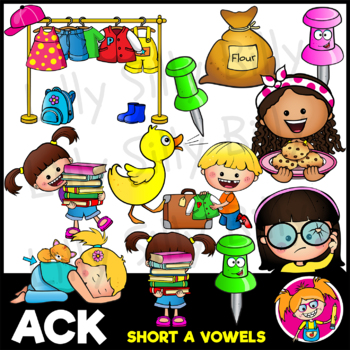 Preview of Phonics SHORT A Word Family - "ACK" Words - B/W & Color clipart.