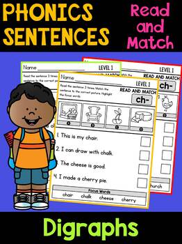 Preview of Phonics Sentences for Fluency : Read and Match the DIGRAPHS (Set 1)
