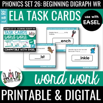 Preview of Phonics Set 26 Printable Task Cards Compatible with Easel: Digraph WR