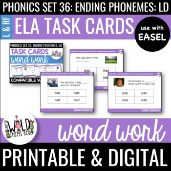 Preview of Phonics Set 36: Printable Task Cards Compatible with Easel: LD ending