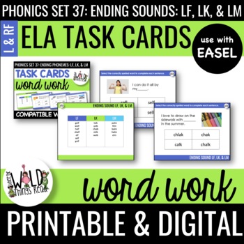 Preview of Phonics Set 37: Printable Task Cards Compatible with Easel: LF, LM, & LK Endings