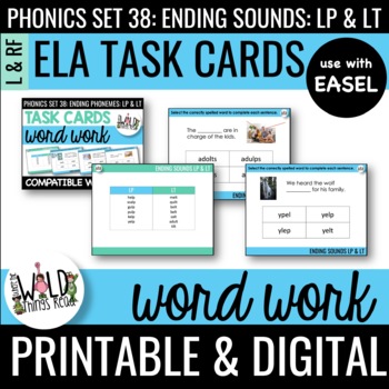 Preview of Phonics Set 38: Printable Task Cards Compatible with Easel: LP & LT ENDINGS